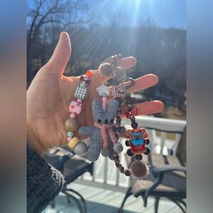 NEW SET Cute Beaded Keychain with Plush Bunny and Bear Phone charm, bag charm